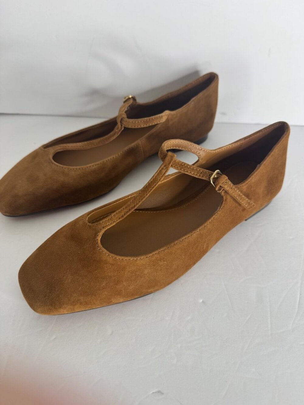 Madewell The Mylie T-Strap Flat Shoes Tan Suede Size 8 New - Picture 4 of 7
